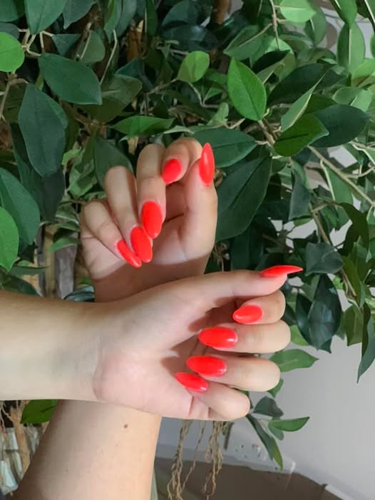 Neon Red Almond Nails
